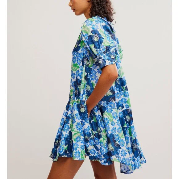 🎉LAST CHANCE🎉 FREE PEOPLE Moon Chaser Mini Dress / Bright Blue Combo - Picture 3 of 7